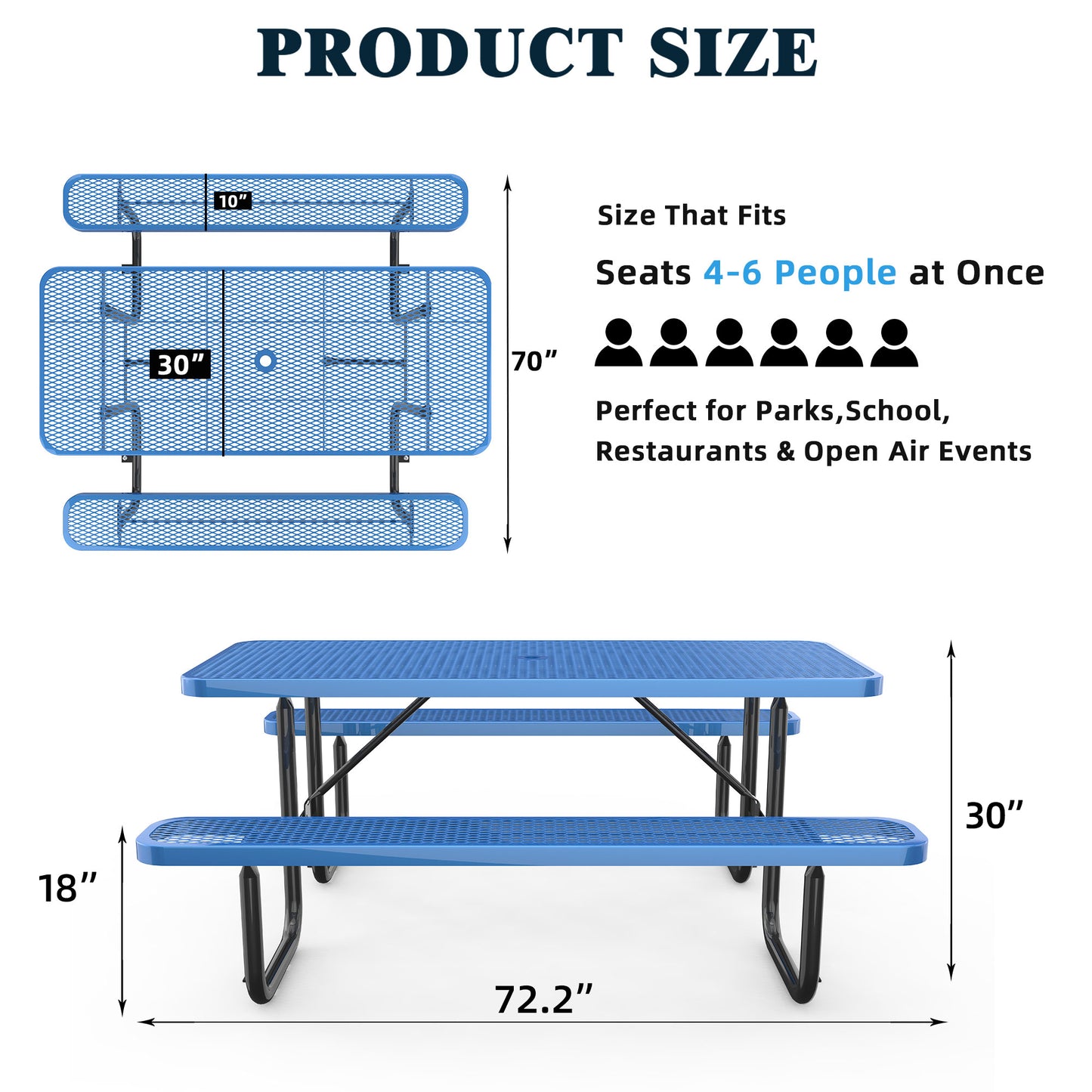 Blue 6ft Long Table & Chair Set with Umbrella Hole image 5