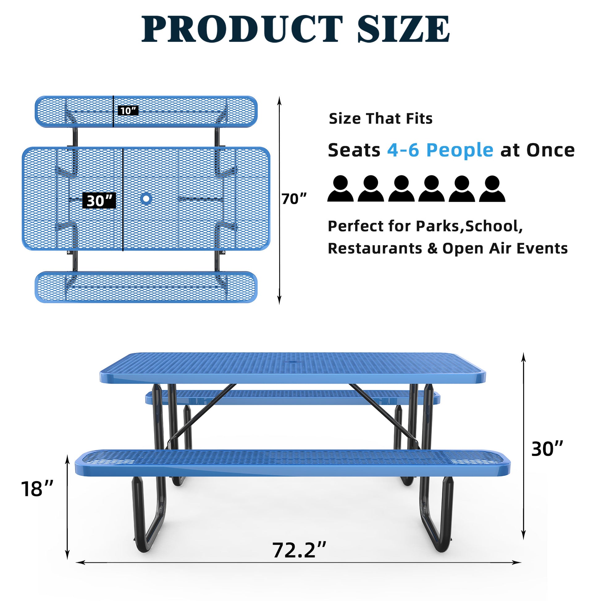Blue 6ft Long Table & Chair Set with Umbrella Hole image 5