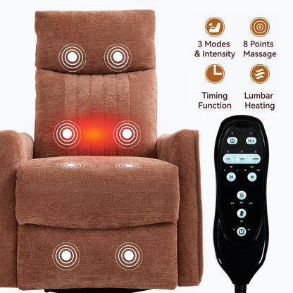 Orange Heat Massage Manual Recliner Chair with Rocker and Swivel in Fabric for Living Room image 9