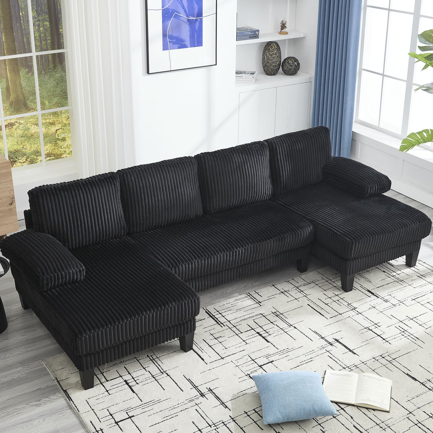 [VIDEO provided][New]U-Shaped Couch with Oversized Seat,4-Seat Sofa with Double Chaise,Comfortable and spacious indoor furniture for Living Room,Apartment image 5