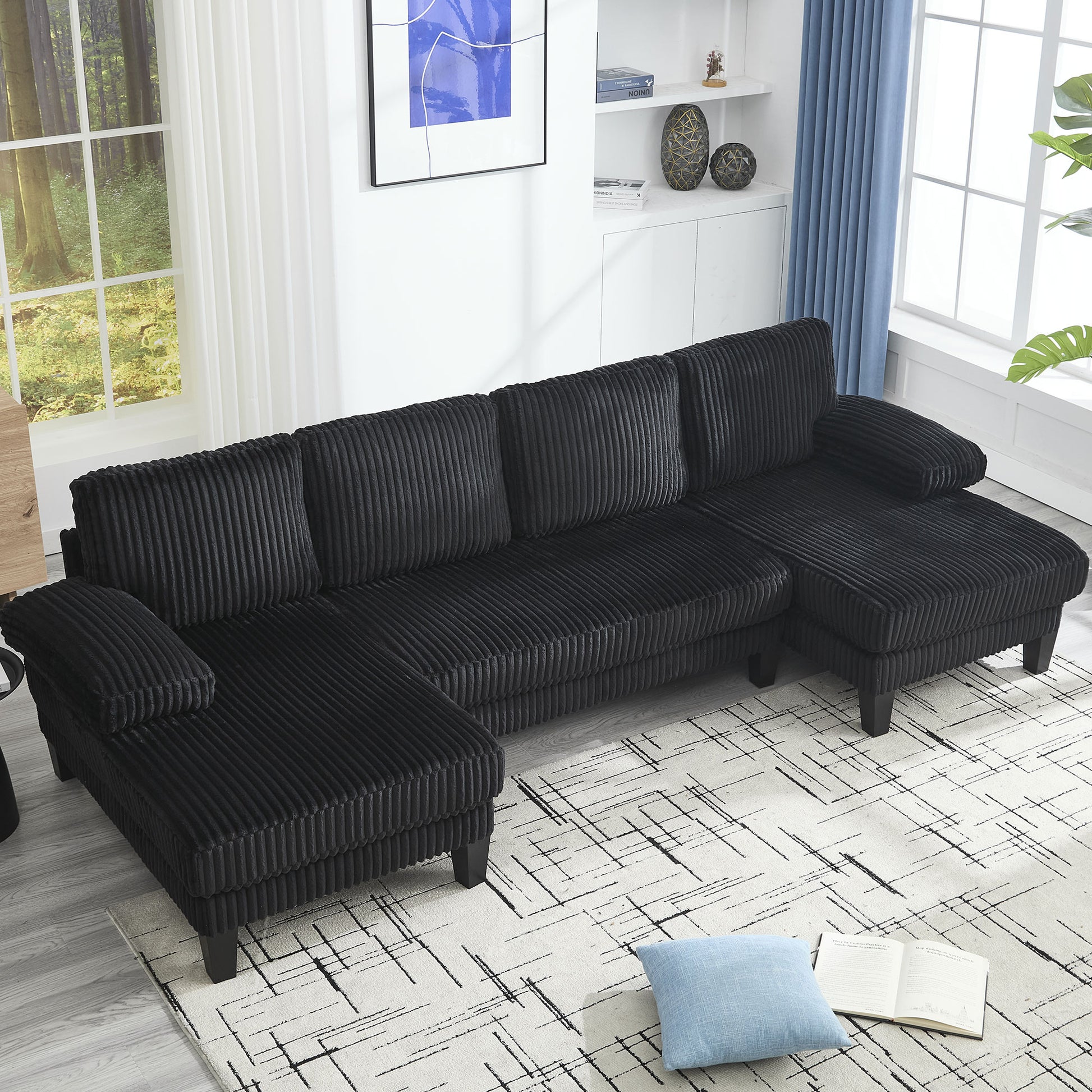 [VIDEO provided][New]U-Shaped Couch with Oversized Seat,4-Seat Sofa with Double Chaise,Comfortable and spacious indoor furniture for Living Room,Apartment image 5