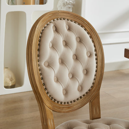 French Style Solid Wood Frame Antique Painting,Hand-pulled buckle decoration Velvet artificial leather Dining Chair with Nailhead Trim,Wood Legs,Steel Spring inner,Set of 2,Beige,SW1739BG image 10