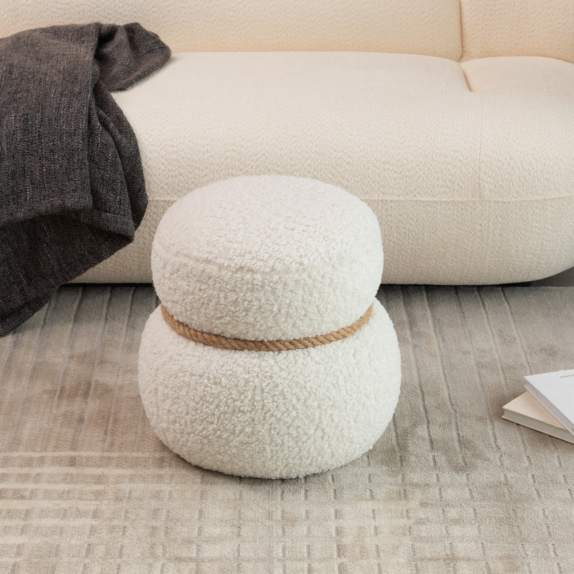 WKJ1Y White snowman stool, Greig plush cushion, playful and cute, suitable for any spacehite image 5