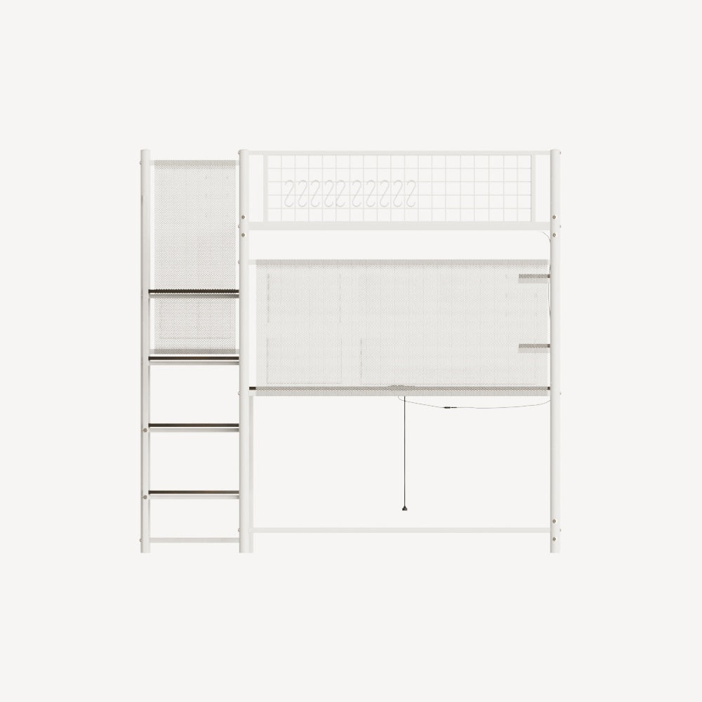Full size loft metal bed with white for bedroom and dormitory, with built-in charging station and LED lighting image 3