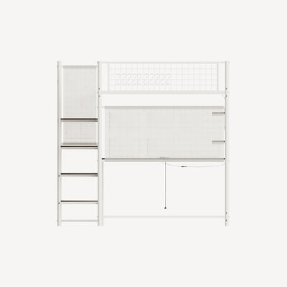Full size loft metal bed with white for bedroom and dormitory, with built-in charging station and LED lighting image 3