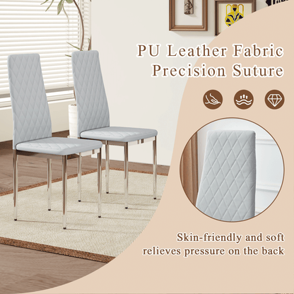 Modern Style Dining Chairs Set of 6 in Light Gray, Essential for Minimalist Homes.Meeting Family Dining Needs,PU Material Seat,Silver Metal Legs,Blending into Various Home Environments.W1151107277 image 5