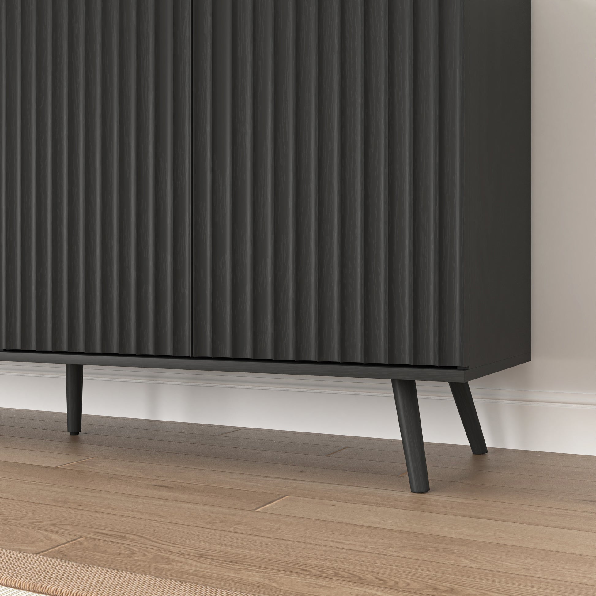 Sideboard Buffet Cabinet with Storage, Long Sideboard Storage Cabinet with 4 Doors, Wood Credenza Console Coffee Bar Cabinets with Adjustable Shelves for Living Room Kitchen Dining Room Black image 12