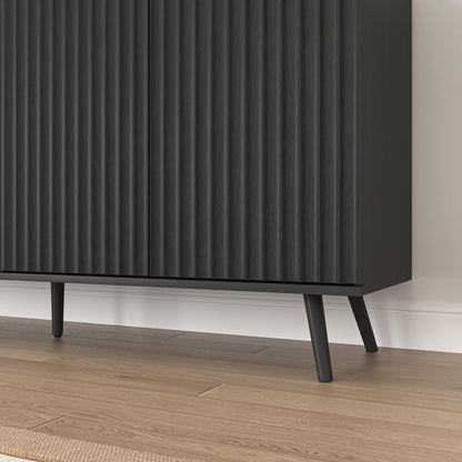 Sideboard Buffet Cabinet with Storage, Long Sideboard Storage Cabinet with 4 Doors, Wood Credenza Console Coffee Bar Cabinets with Adjustable Shelves for Living Room Kitchen Dining Room Black image 12