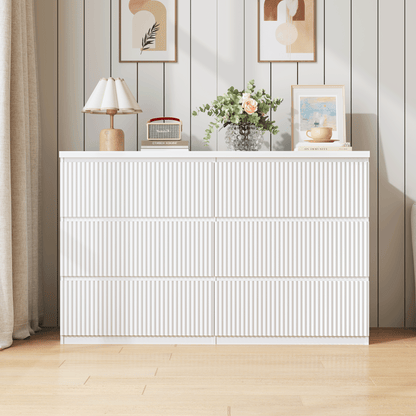 Modern White 6 Drawer Dresser, Wave Panel Drawer Fronts, Storage Cabinet, Versatile Chest of Drawers for Bedroom, Living Room - Sleek & Spacious Home Storage Solution image 1