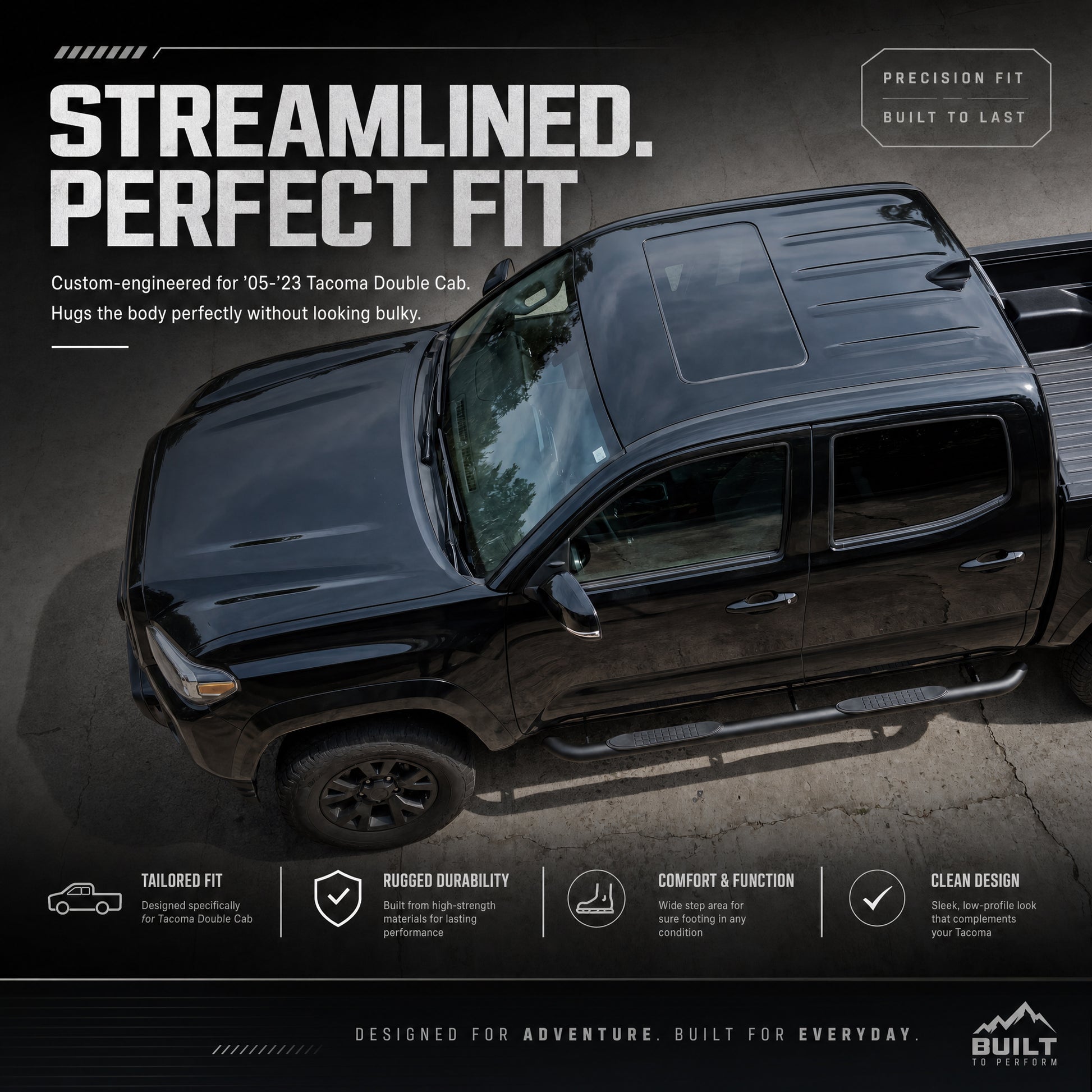 2PCS 4 Inch Running Boards Side Steps Fit Toyota Tacoma 2005-2023 (Crew Cab/Double Cab) Oval Straight Carbon Steel Black Powder, Off-Road Exterior Accessories image 3