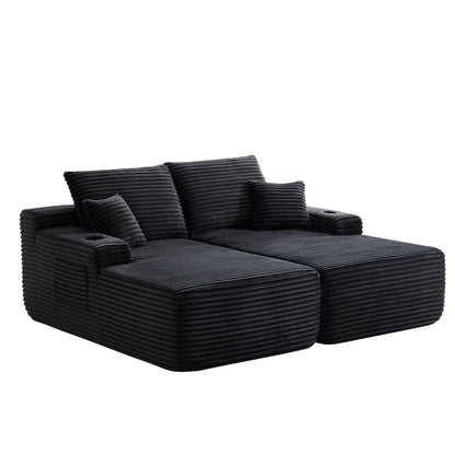 69" Cloud Sectional Couch, L-Shape Chaise with R-Shape Chaise with Deep Seat and Comfortable 2 Seater Couch for Modern Living Room,(Plush Fabric),Black image 8