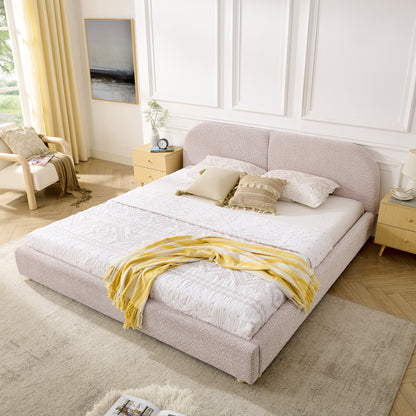 King Size Upholstered Bed Frame, Modern Minimalist Style with Tall Curved Headboard, Premium Circle Yarn Fabric & Sturdy Leg Support, Mattress Not Included-Pink image 2
