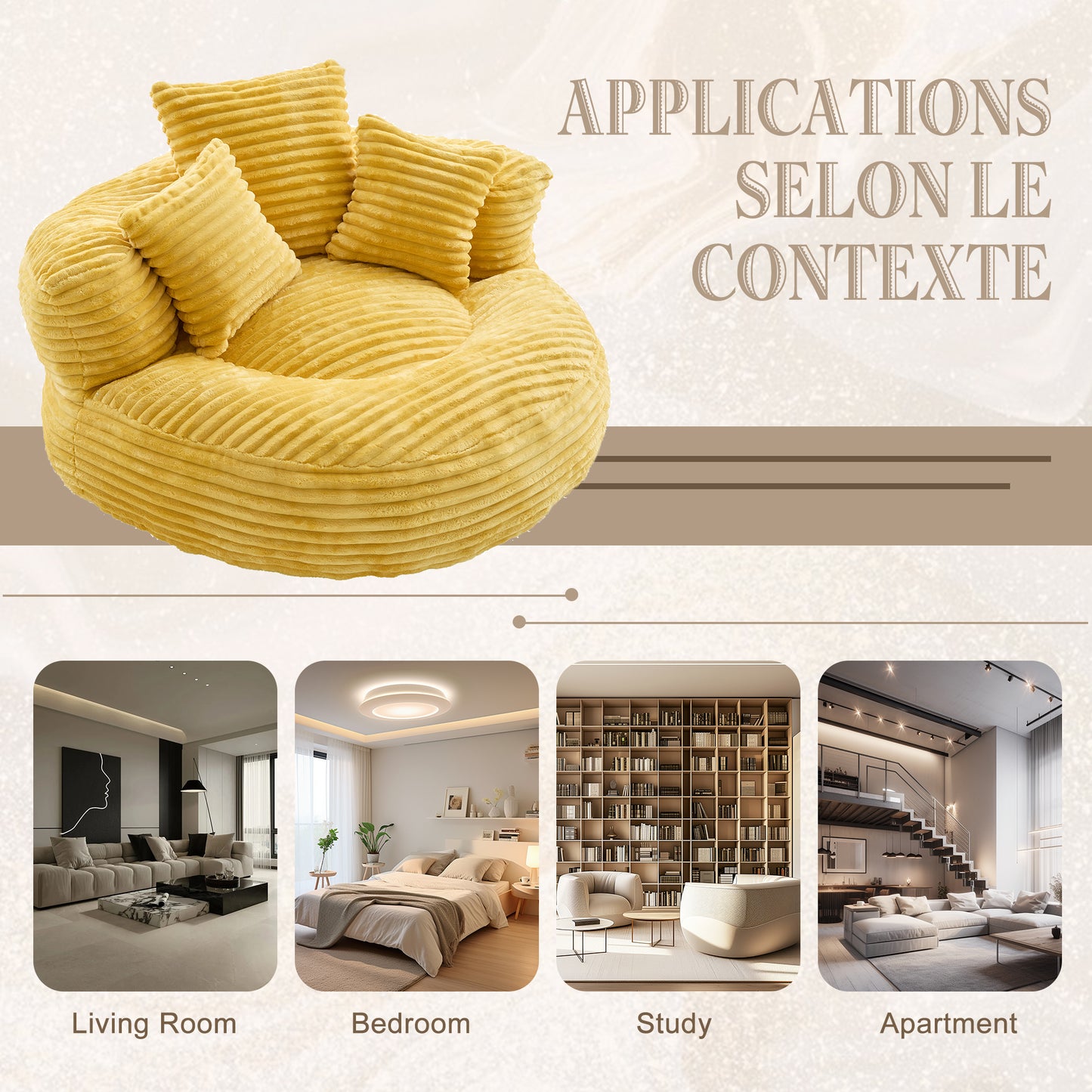 Single Bean Bag Chairs, Bean Bag Sofa for Adults, Kids,Corduroy Bean Bag Chair with 3 Pillows & Armrest,Beanbag Chair & Lazy Sofa with Foam Filler for Bedroom Living Room Dorm image 5