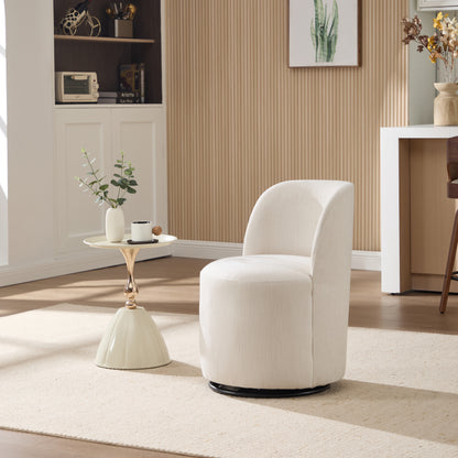Set Of 1 Upholstered Kitchen & Dining Room Barrel Chair, Mid Century Modern Round Linen Dining Chair, 360 Degree Swivel Comfy Armless Accent Makeup Vanity Side Chair for Bedroom Living Room image 7