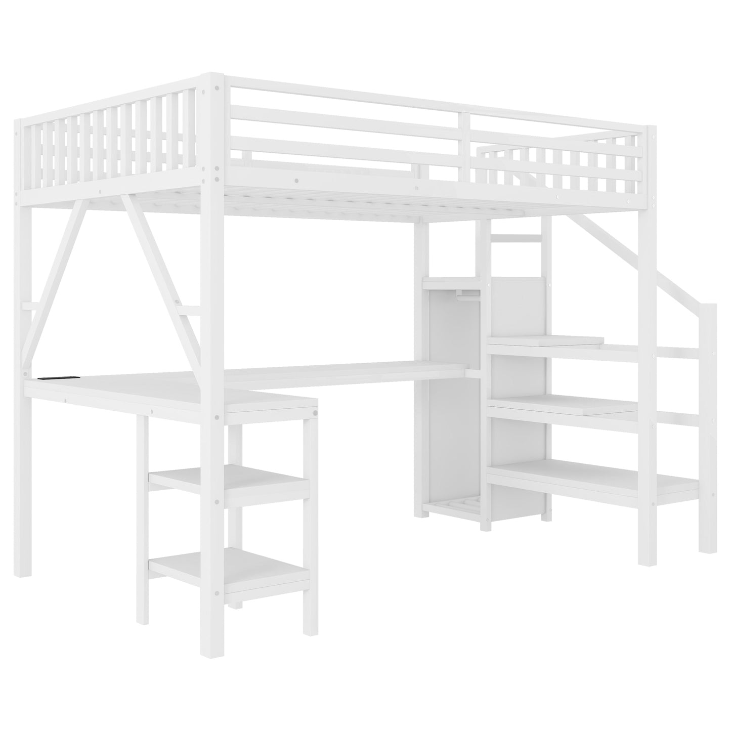 Metal Full Loft Bed with Wardrobe and LED Light, Full Size Loft Bed with L Shaped Desk and USB for Kids Teens Adults, White(Expect Arrival Date 2026/3/2) image 9