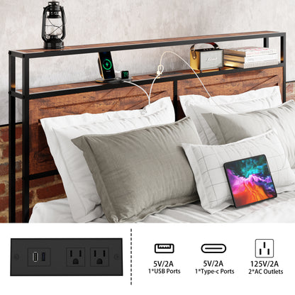 Queen Bed Frame with Storage Headboard and 12 Drawers LED Lights, Metal Platform Non-Slip Without Noise Mattress Foundation Strong Metal Slats Support,No Box Spring Needed image 4
