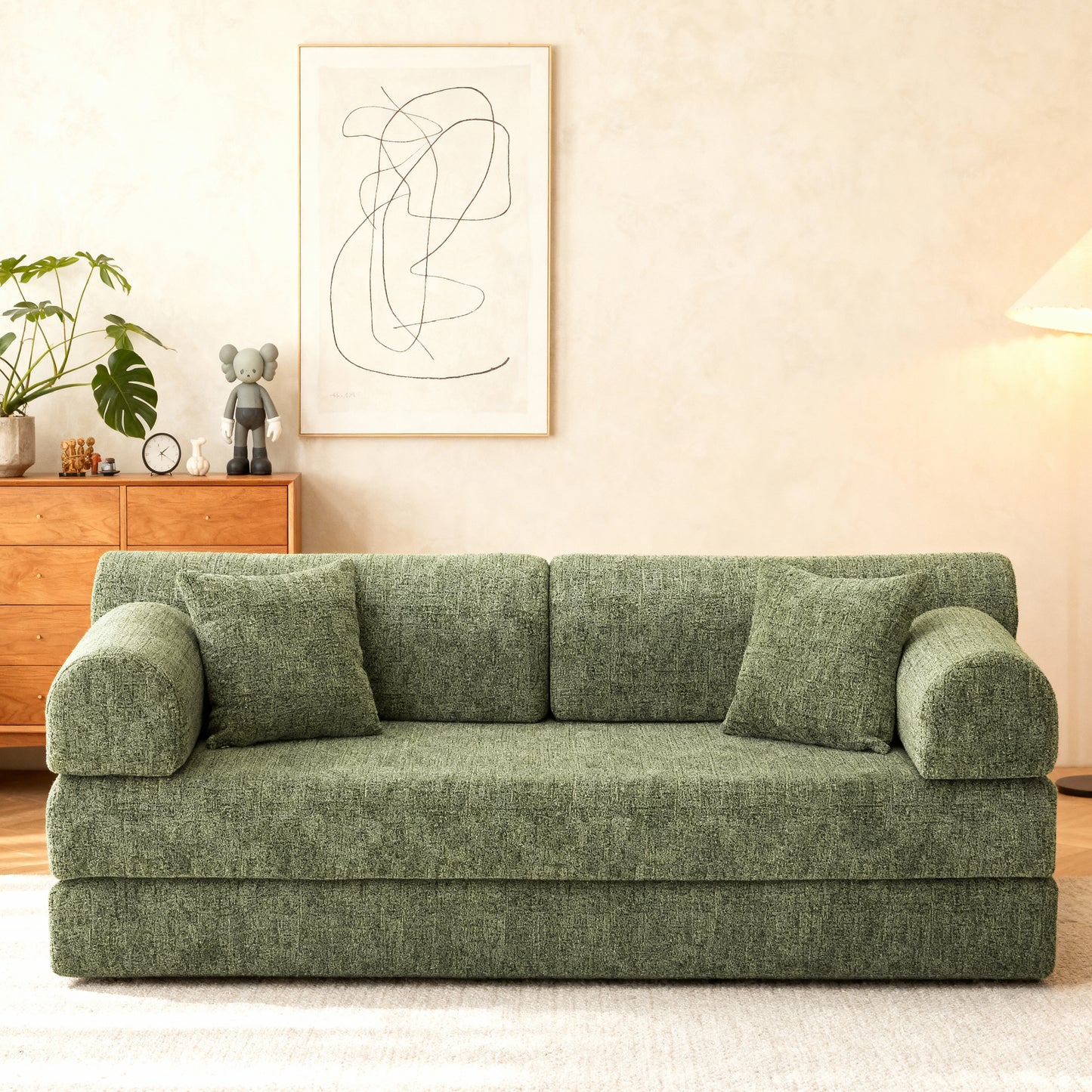 Convertible Sleeper Sofa Bed,two-tone blended fabric Folding Mattress Couch with Fixed-Shape Frame, Floor Sofa Lounge Couch for Living Room Bedroom(Moss Green) image 2
