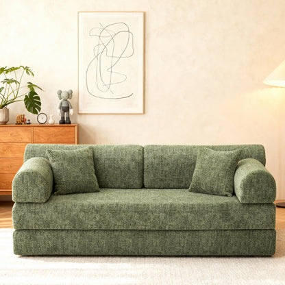 Convertible Sleeper Sofa Bed,two-tone blended fabric Folding Mattress Couch with Fixed-Shape Frame, Floor Sofa Lounge Couch for Living Room Bedroom(Moss Green) image 2