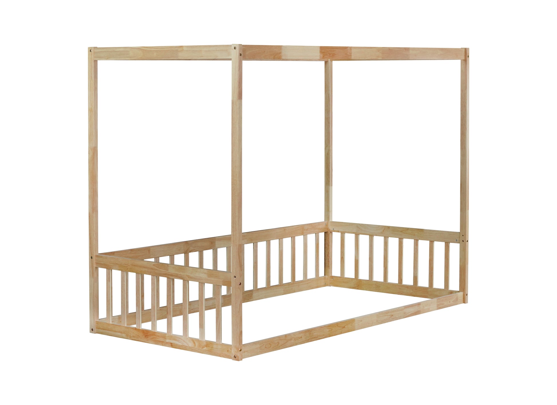 Twin Size Canopy Frame Floor Bed with Fence,Guardrails,Natural (Old Sku:W504P143279) image 5