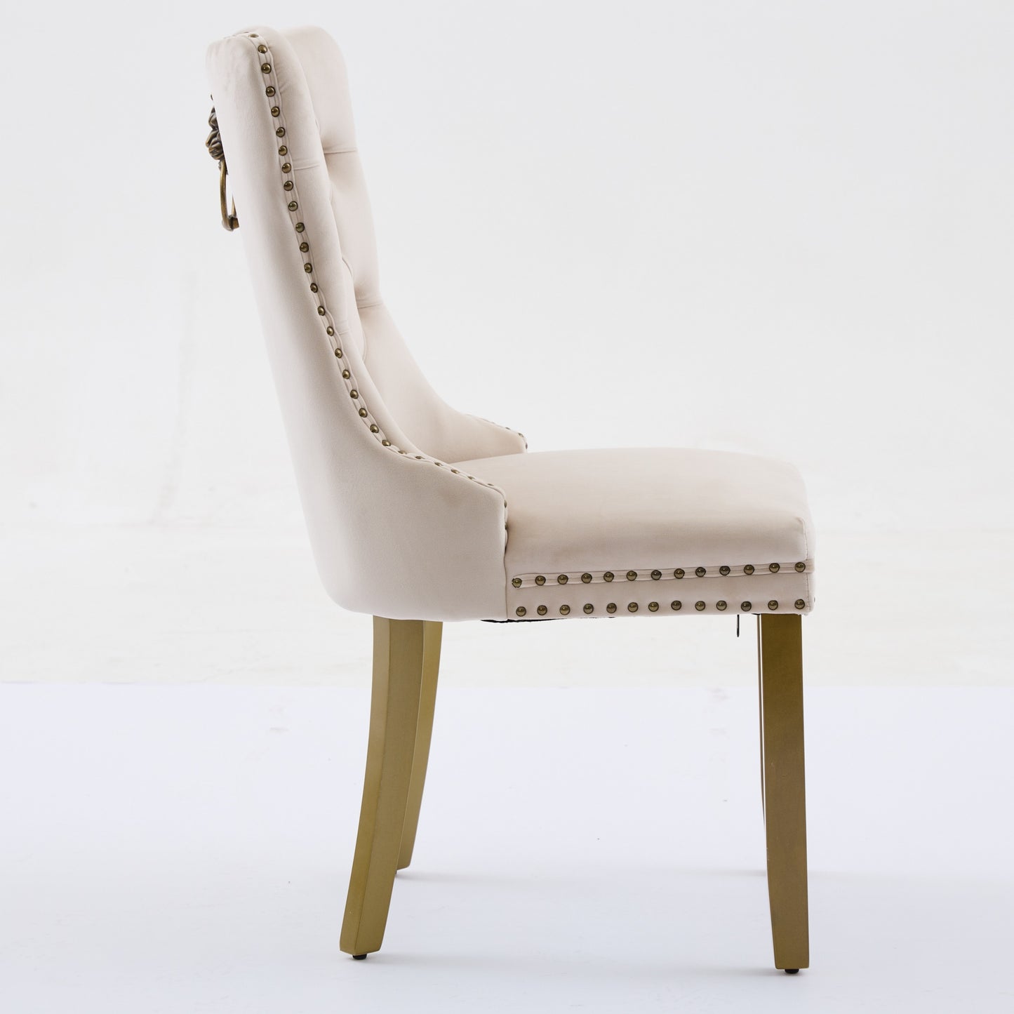 Mid-Century Modern Chairs with Lion Head Pull Ring,High-end Tufted Solid Wood Contemporary Velvet Upholstered Dining Chair with Golden Wooden Legs Nailhead Trim 2-Pcs Set,Beige,SW1201BG image 5