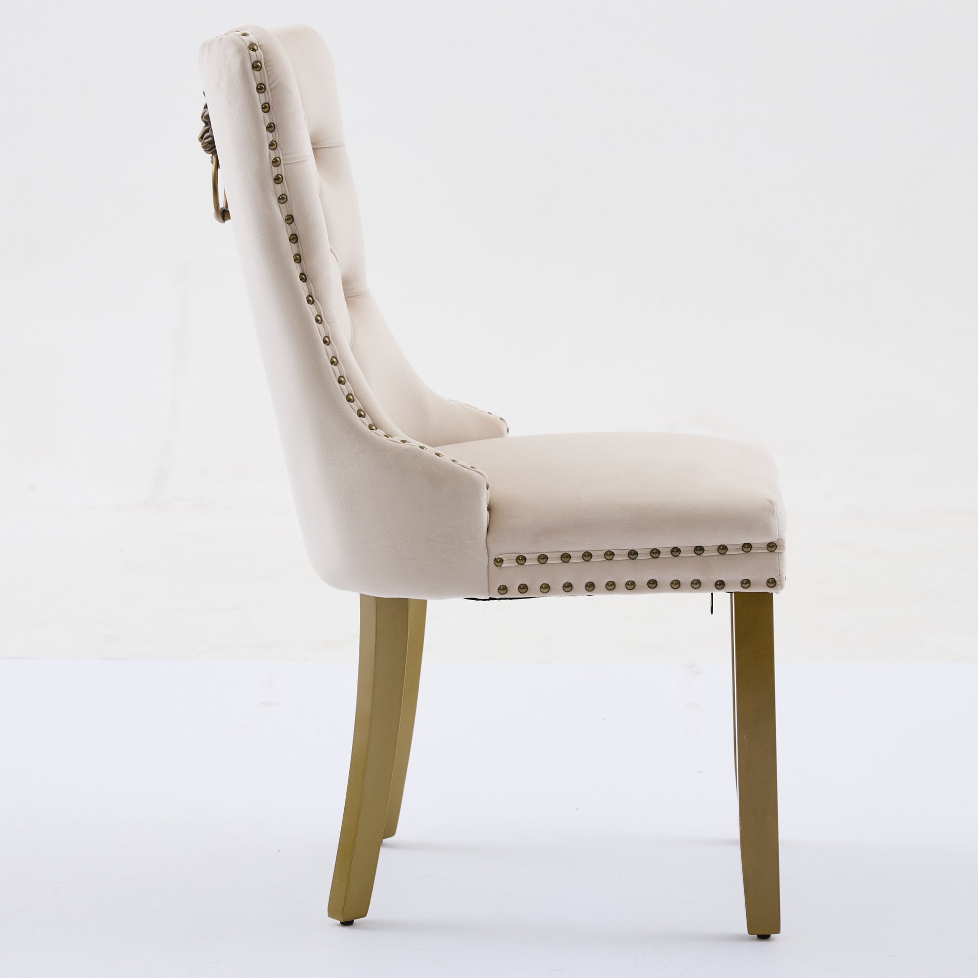 Mid-Century Modern Chairs with Lion Head Pull Ring,High-end Tufted Solid Wood Contemporary Velvet Upholstered Dining Chair with Golden Wooden Legs Nailhead Trim 2-Pcs Set,Beige,SW1201BG image 5
