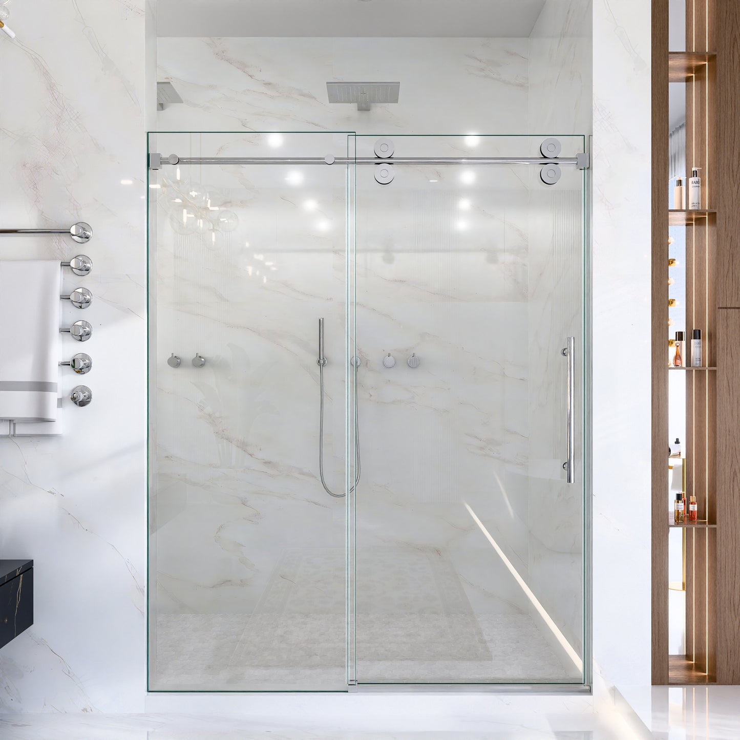 44"-48"W*76" H Frameless Single Sliding Shower Door – 5/16" (8mm) Clear Tempered Glass, Bypass Design with Chrome Finish image 4