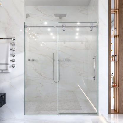 44"-48"W*76" H Frameless Single Sliding Shower Door – 5/16" (8mm) Clear Tempered Glass, Bypass Design with Chrome Finish image 4