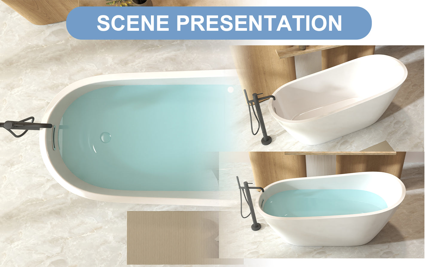 67"Special-shaped Freestanding Slipper Bathtub: Gloss White Finish, Chrome Overflow & Pop-Up Drain, cUPC Certified image 12
