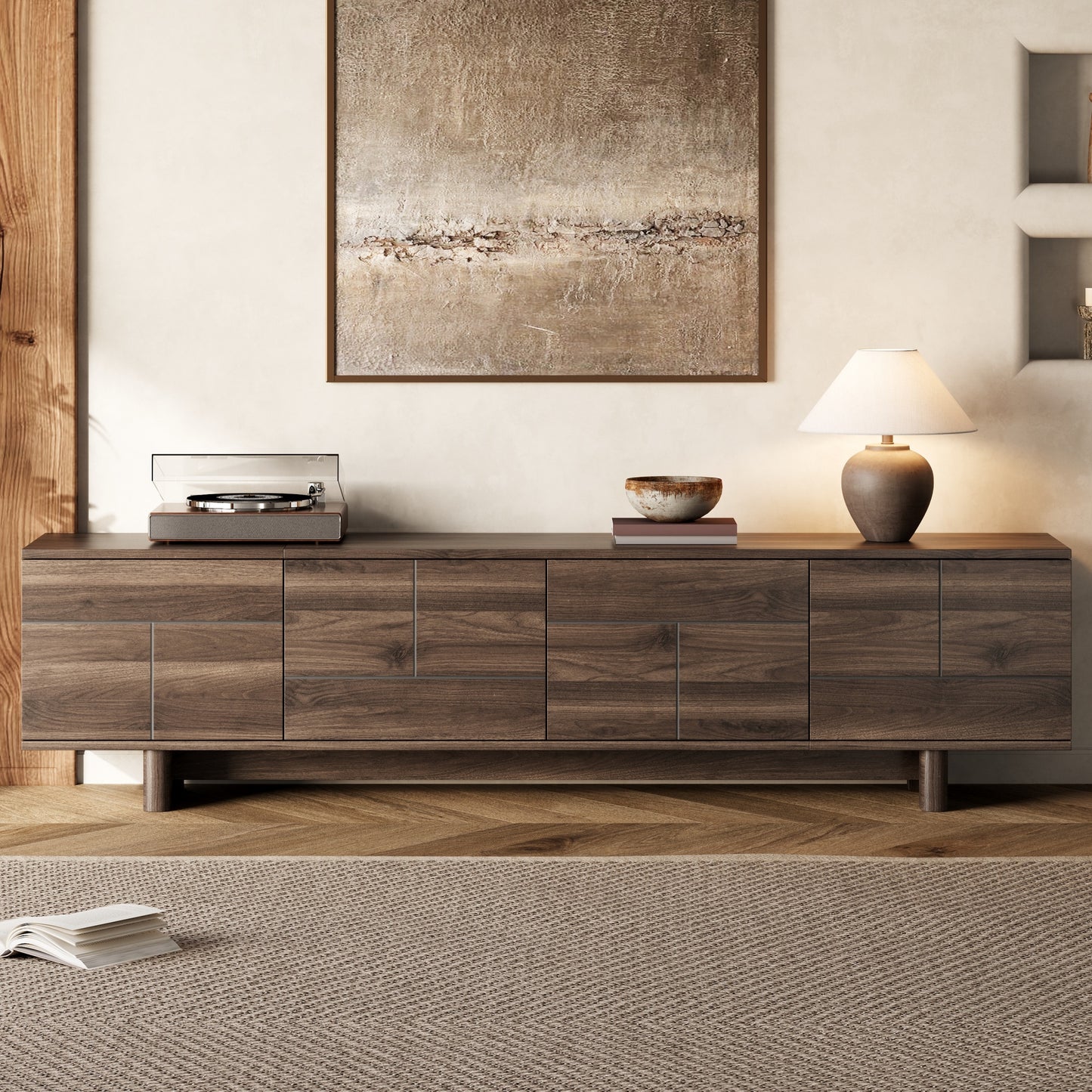 78 inch Modern TV Stand for TVs up to 85", Entertainment Center with with Solid Wood Legs, Cable Management, Push-Openers, Soft-Closing Hinges & Adjustable Shelves for Living Room image 3
