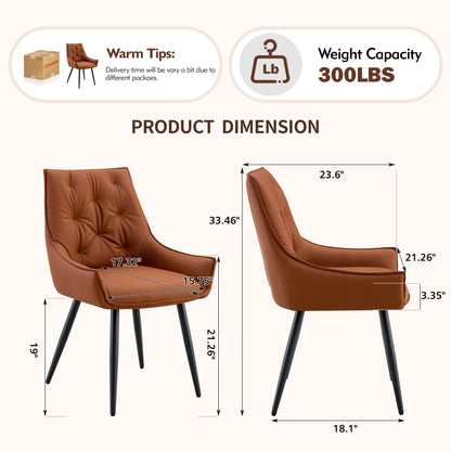 Dining Chairs Set of 2, Camel Faux Leather Dining Room Chair, Metal Kitchen Chairs with Gold Mesh Texture and Black Sanded Legs, Flat Back Upholstered Chair (Camel, Set of 2) image 2