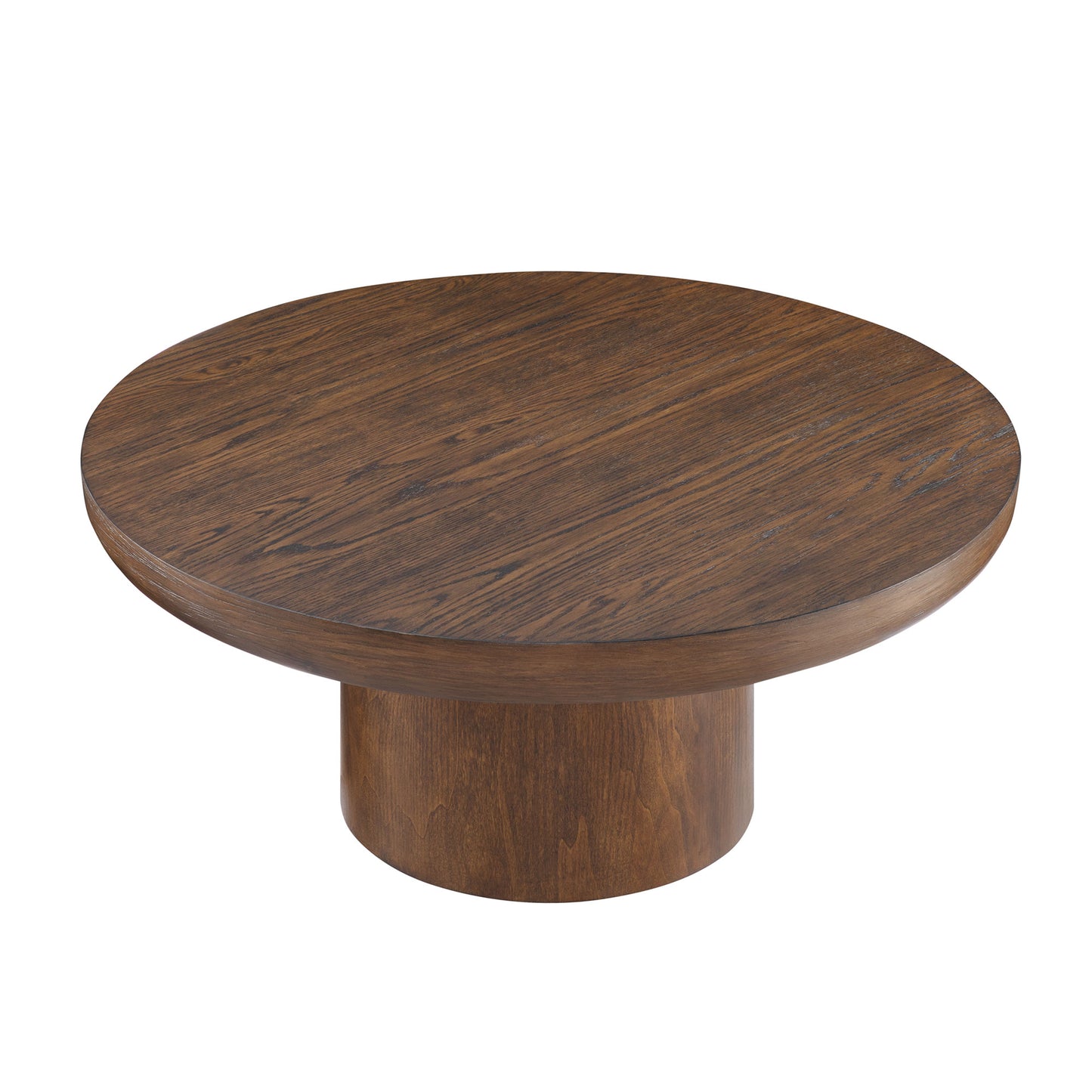 35.98inch Round Coffee Table with Cylindrical Leg,Wood Veneer Tabletop Table,Rounded Sofa Side Table for living Room Office,Brown image 3