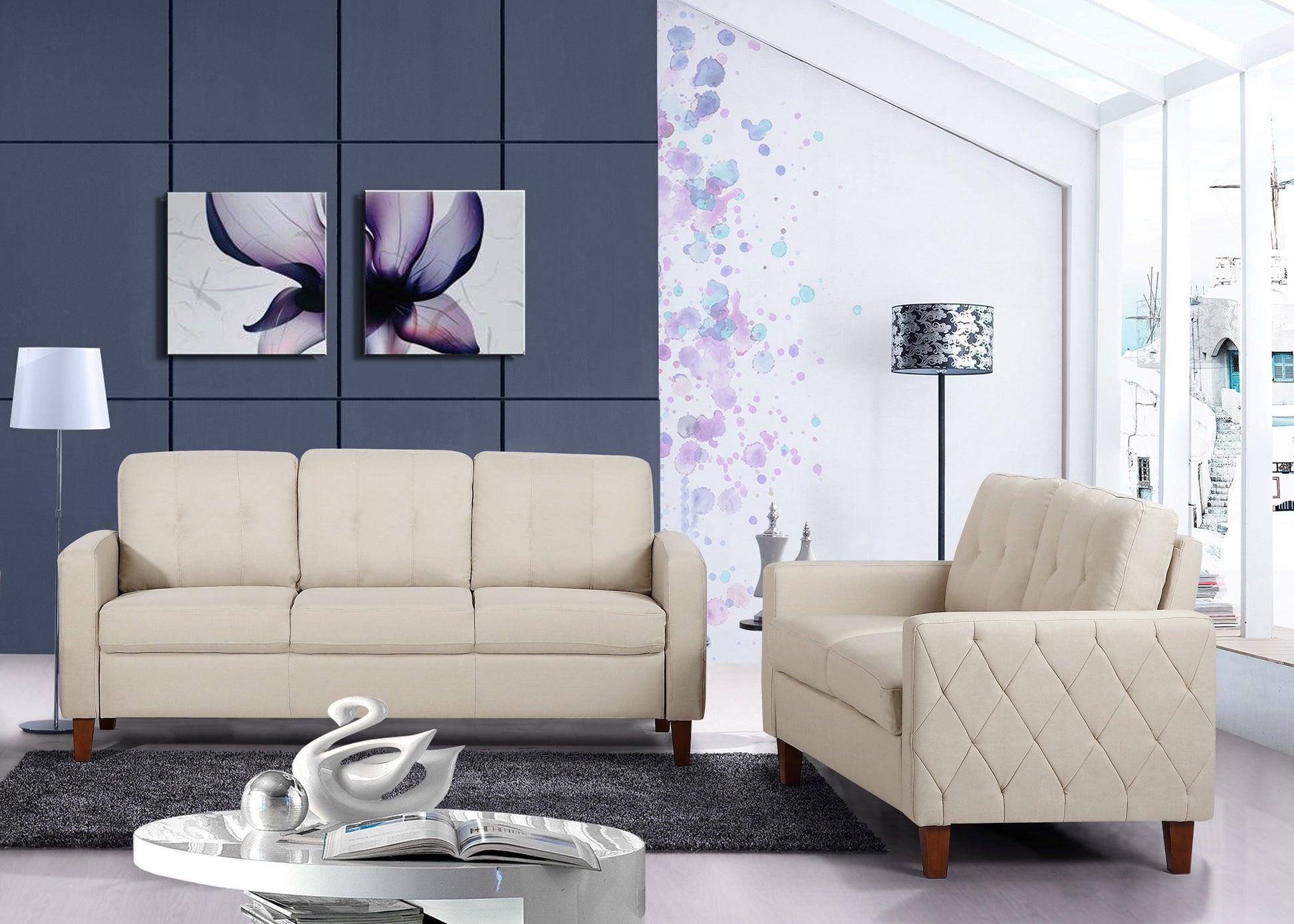 Piped Trim Square Arm Button Tufted Upholstered Accent Chair, Polyester Fabric Single Sofa Chair for Living Room image 4