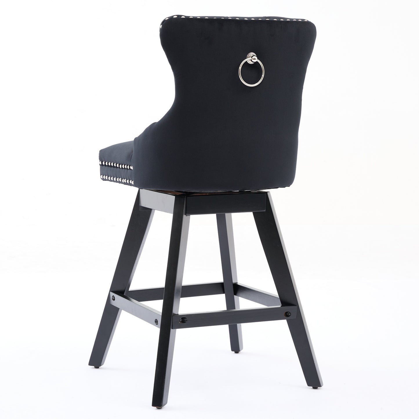 Swivel Velvet Barstools with Button Tufted Decoration and Wooden Legs, and Chrome Nailhead Trim, Leisure Style Bar Chairs,Bar stools, Set of 2 (Black),SW1860BK image 6