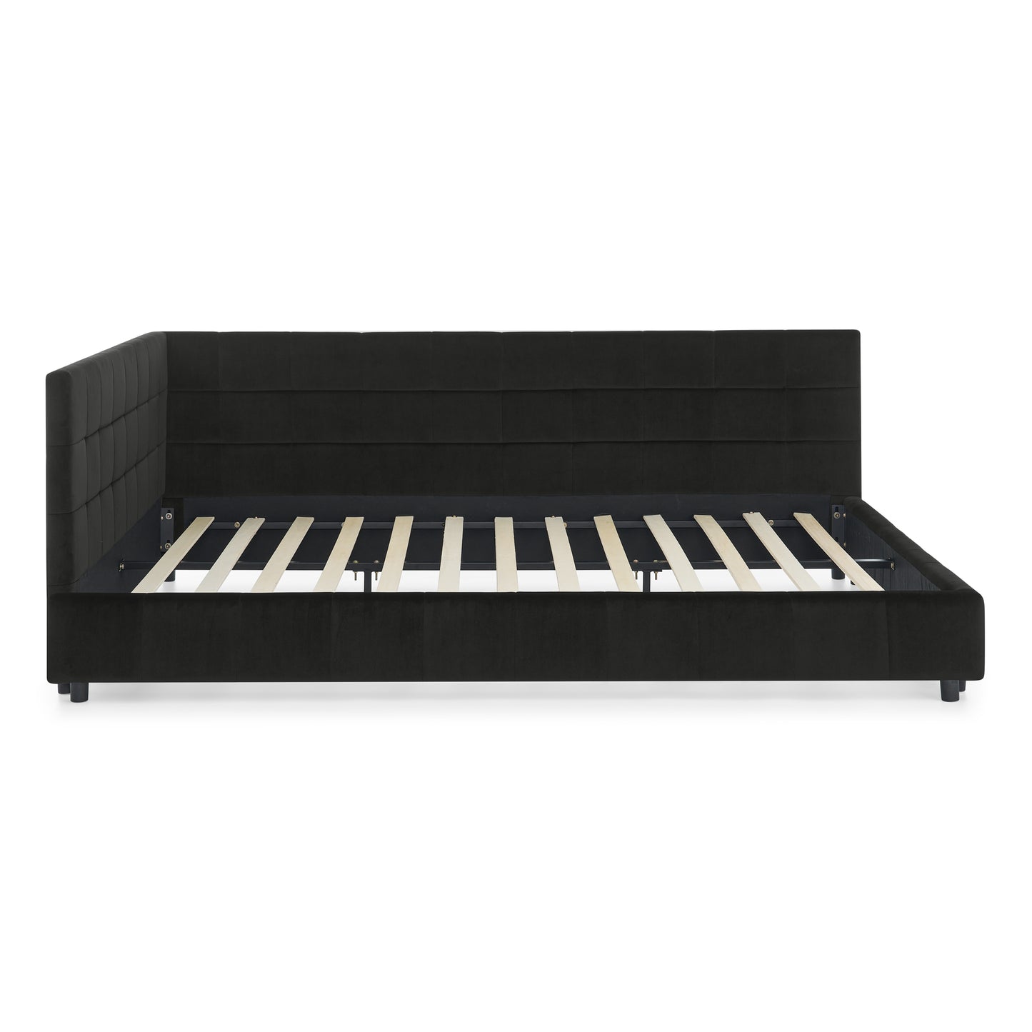 Queen Size Upholstered Tufted Bed Frame, Sofa Bed Frame with Comfortable Backrest and Armrests, Queen Size Bed for Bedroom, Living Room,Velvet, BLACK(85.5''*64.5''*30.5'') image 9