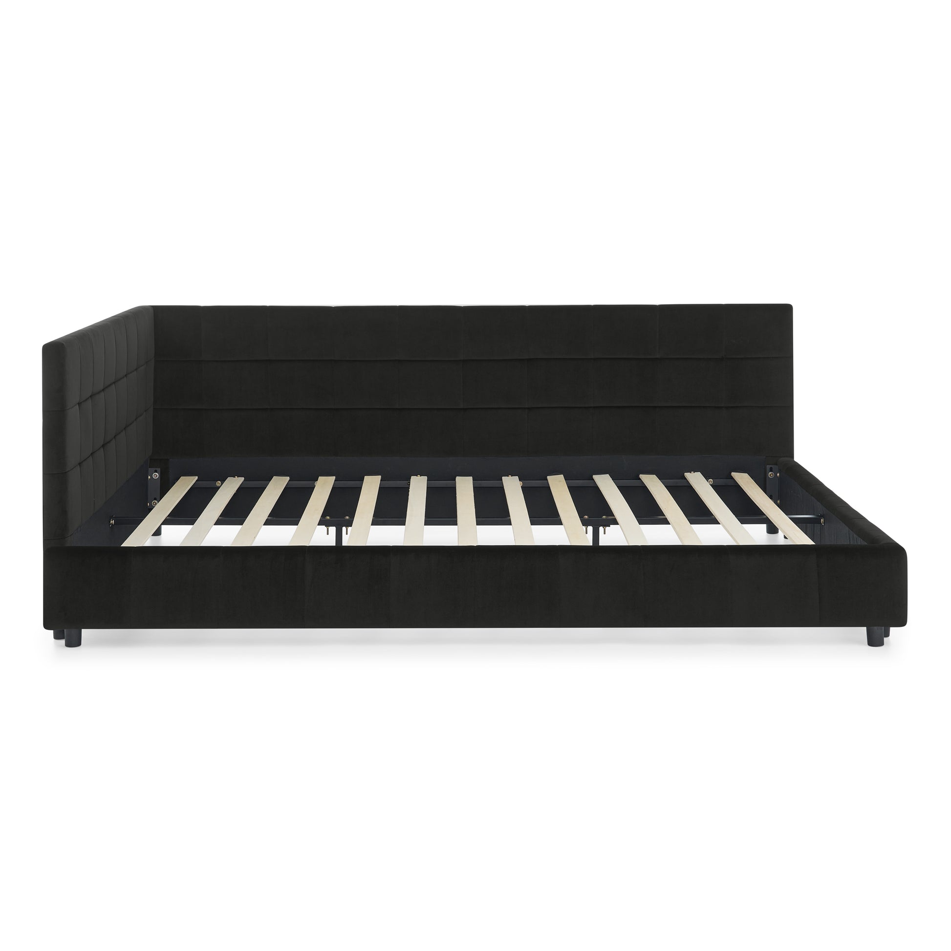 Queen Size Upholstered Tufted Bed Frame, Sofa Bed Frame with Comfortable Backrest and Armrests, Queen Size Bed for Bedroom, Living Room,Velvet, BLACK(85.5''*64.5''*30.5'') image 9