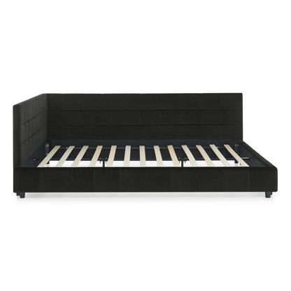Queen Size Upholstered Tufted Bed Frame, Sofa Bed Frame with Comfortable Backrest and Armrests, Queen Size Bed for Bedroom, Living Room,Velvet, BLACK(85.5''*64.5''*30.5'') image 9