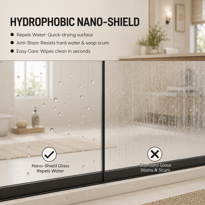 56-60" W x 72" H Framed Double Sliding Shower Door, 1/4" (6mm) Clear Tempered Glass with Safety Film and Nano Coating, Waterproof Seals, Matte Black image 5