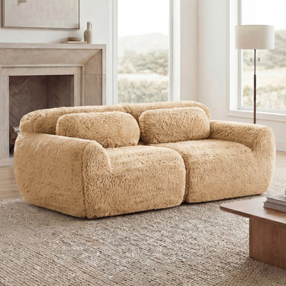 2-seater Modular Sectional Sofa Couches,Soft Fluffy Plush Fabric Bottom Anti-Slip Design,32D High Density Sponge,No Assembly Required Ergonomic Design,With Throw Pillows For Study,Light Khaki image 3