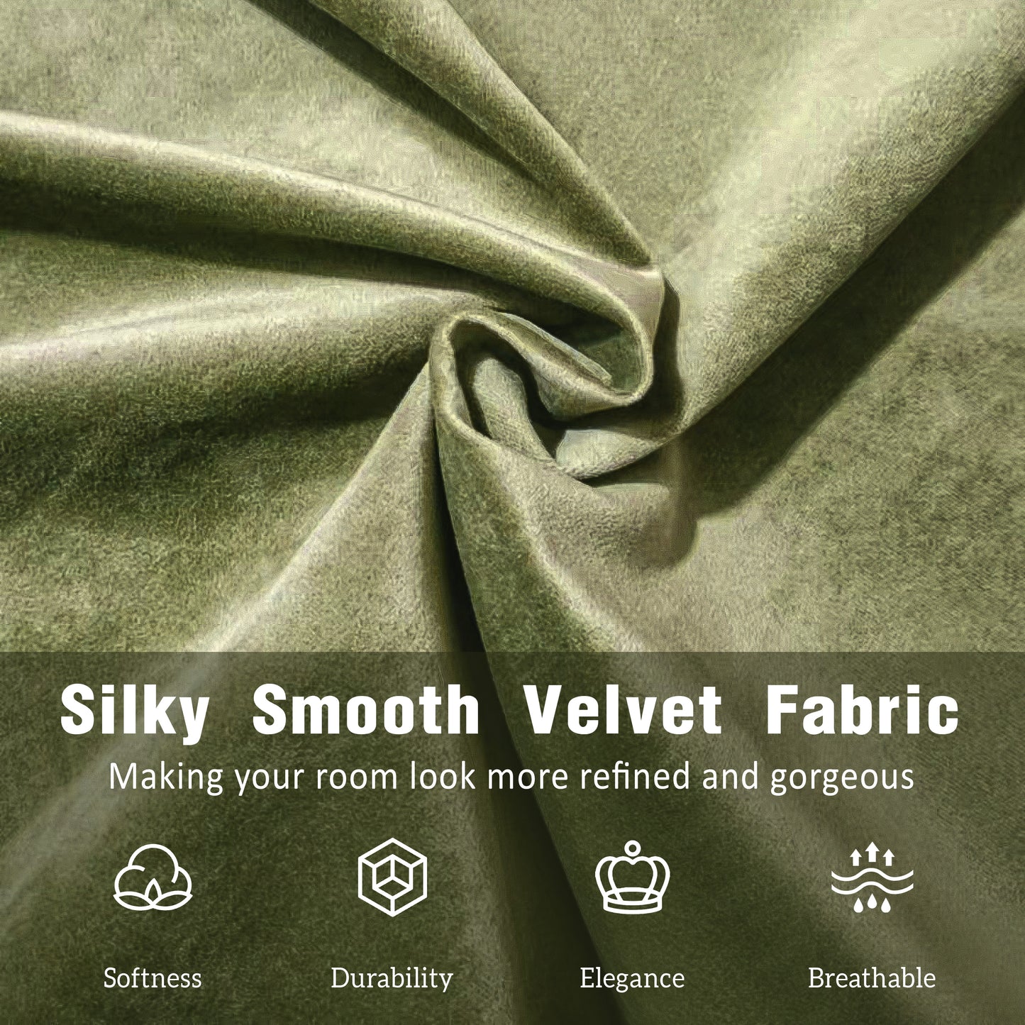 King Size Velvet Bed Frames, Upholstered Platform Bed with Curved Tufted Headboard, Soft Square Corners, Olive Green image 5