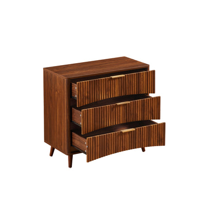 Fluted 3 Drawer Dresser, Mid-Century Modern Tall Chest of Drawers with Vertical Grooved Design, Solid Wood Storage Cabinet with Metal Handles for Bedroom Living Room, Walnut (31.5"W x 15"D x 30"H) image 11