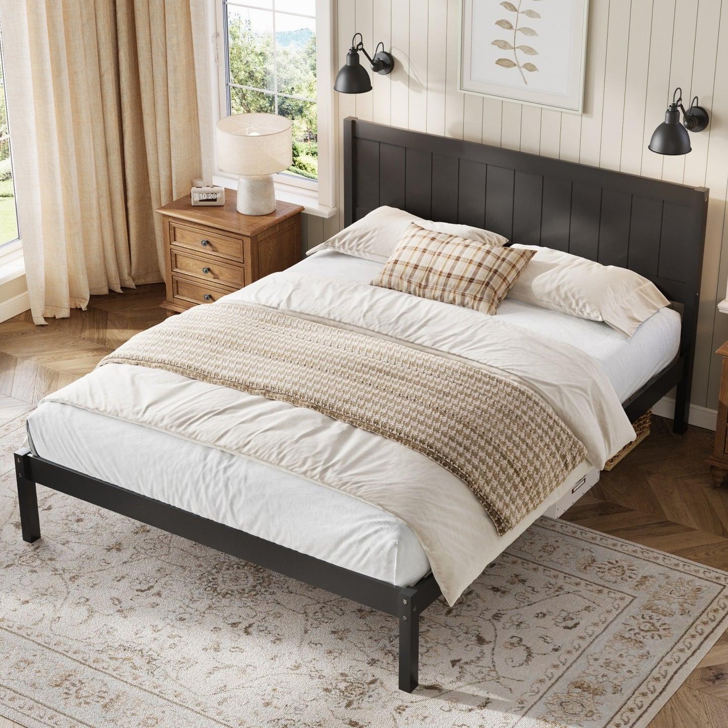 Platform Bed Frame with Headboard, Wood Slat Support, No Box Spring Needed,King,Espresso image 3