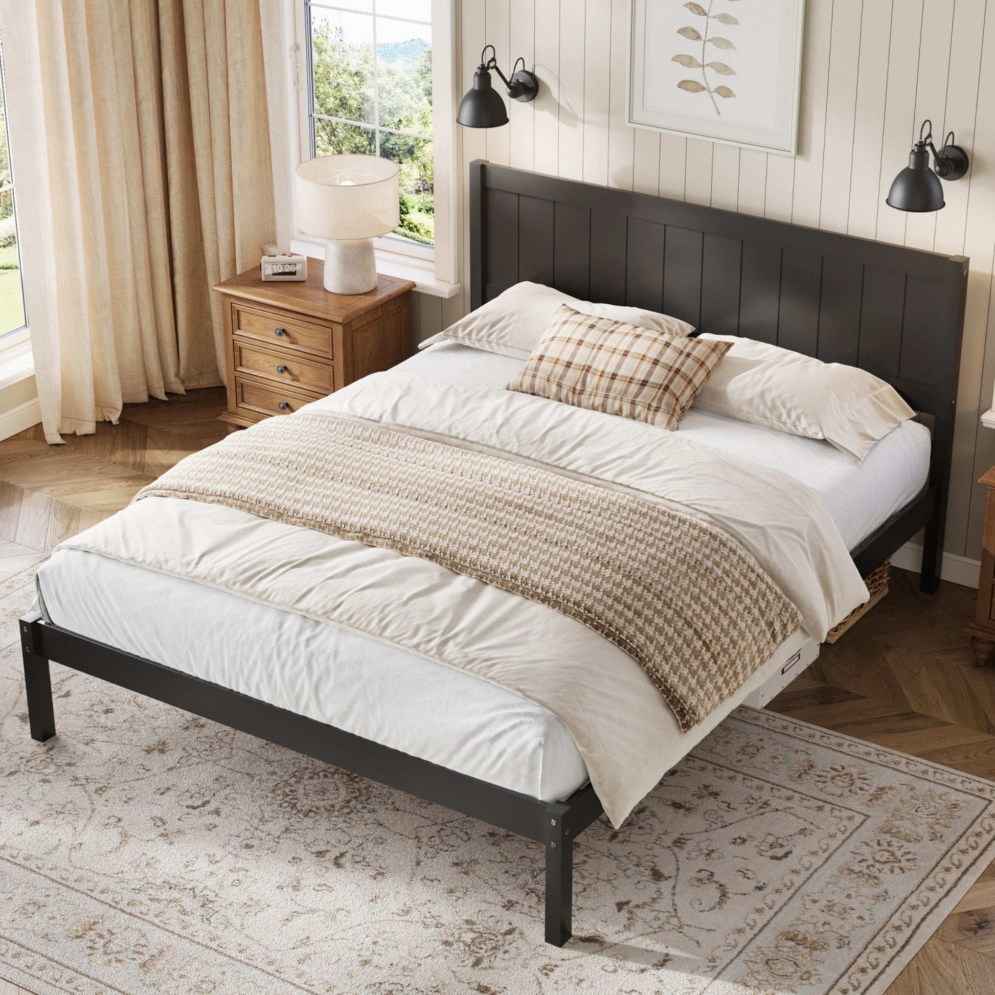 Platform Bed Frame with Headboard, Wood Slat Support, No Box Spring Needed,King,Espresso image 3
