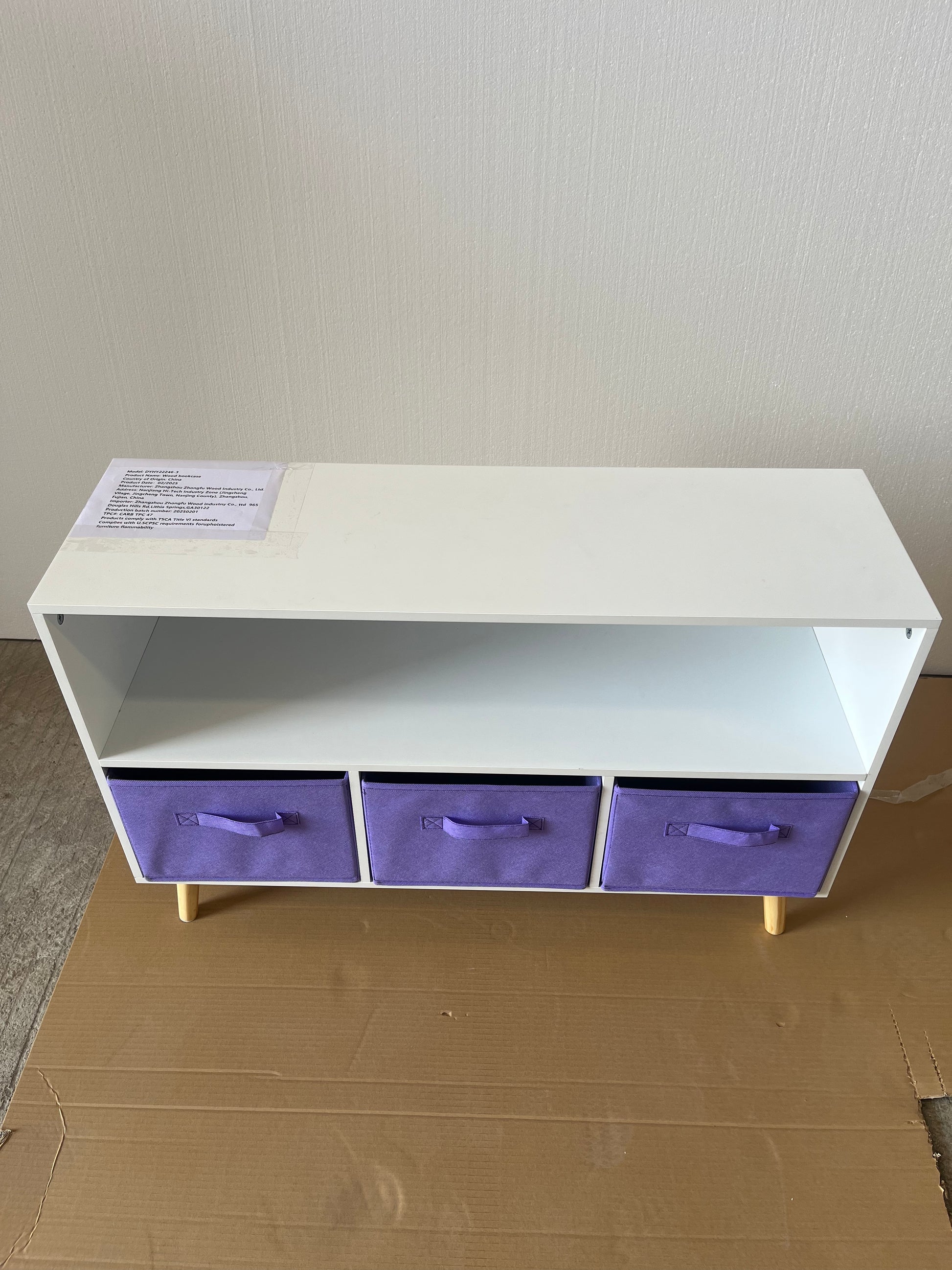 Kids bookcase with Collapsible Fabric Drawers, Children's Book Display, Toy Storage Cabinet Organizer, White/Purple image 9