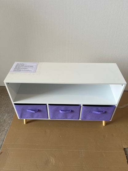 Kids bookcase with Collapsible Fabric Drawers, Children's Book Display, Toy Storage Cabinet Organizer, White/Purple image 9