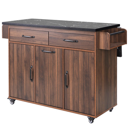K&K Kitchen Island with Trash Can Storage Cabinet, Kitchen Cart with Drop Leaf, Spice Rack, Towel Rack and Drawer, Rolling Kitchen Island on Wheels with Adjustable Shelf, Walnut Brown image 5