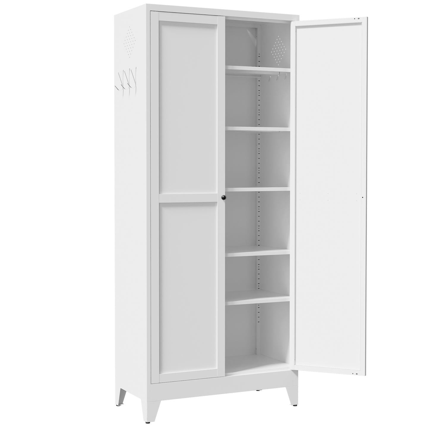 75" White Metal Kitchen Pantry Cabinet Adjustable Storage with 5 Shelves (110lb Capacity), Freestanding Kitchen Storage Cabinet with Adjustable Shelves, Dishware in Kitchen, Pantry, Dining Room image 1