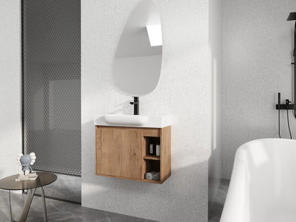 28'' Wall-Mounted Bathroom Vanity with White Ceramic Sink & Soft-Close Door, KD-Packing image 5