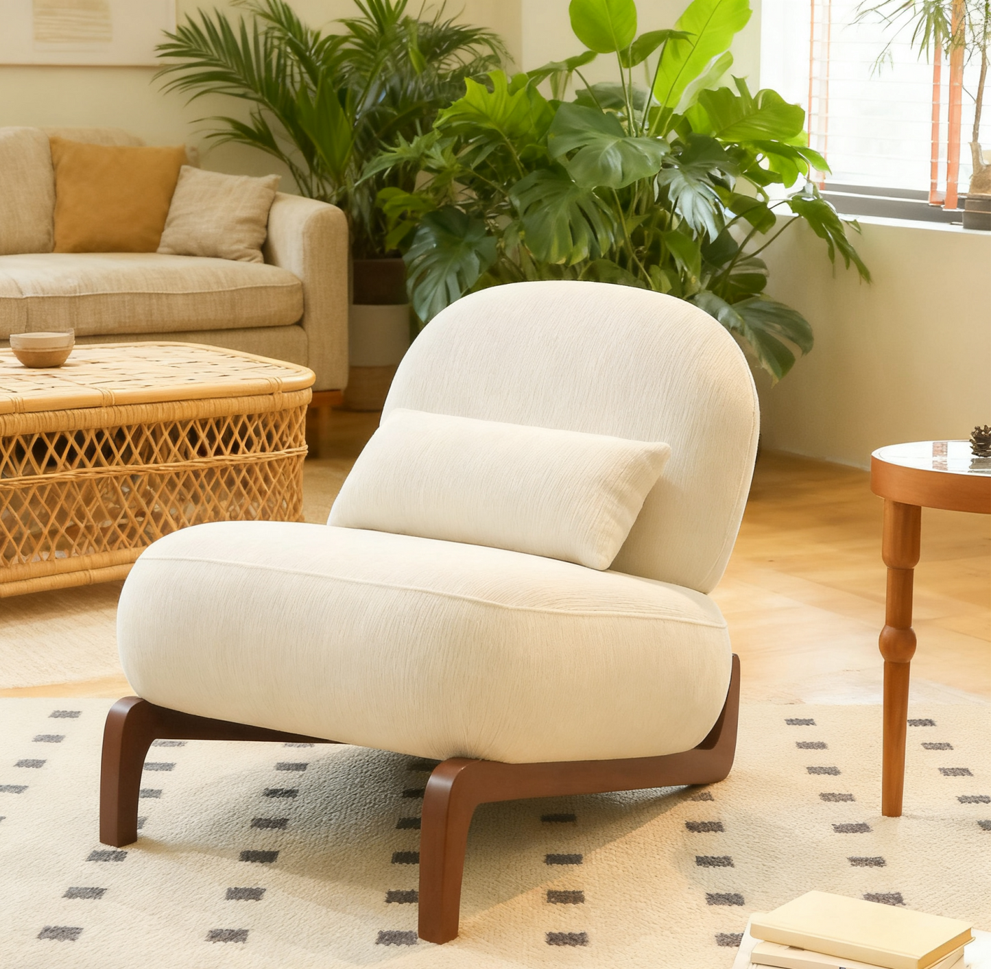 Cute Accent Chair with Solid Wood Legs, Living Room Chair with Soft Fabric Cushion, Cozy Bedroom Chair, Comfy Armless Reading Chair for Apartment, Waiting Room, Balcony,Set of 2 (White) image 11