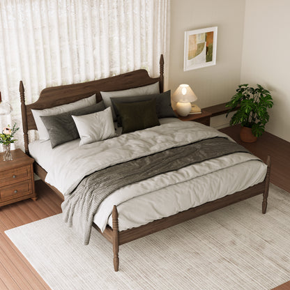(ETA:6.4-NJ:120) King Size Platform Bed Frame, Spindle Bed with Curved Tall Headboard, No Box Spring Needed, Retro Four Poster Bed, Walnut image 4