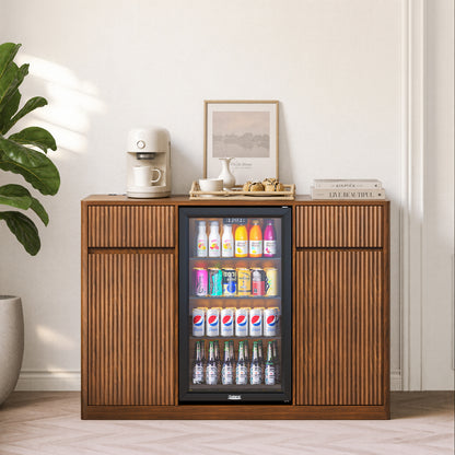 53'' Fluted Bar Cabinet with Fridge Space (Fridge Not Included), Modern Coffee Station with Charging Hub & Wine Glass Rack, Walnut Buffet Sideboard for Home Beverage & Liquor Storage. image 1